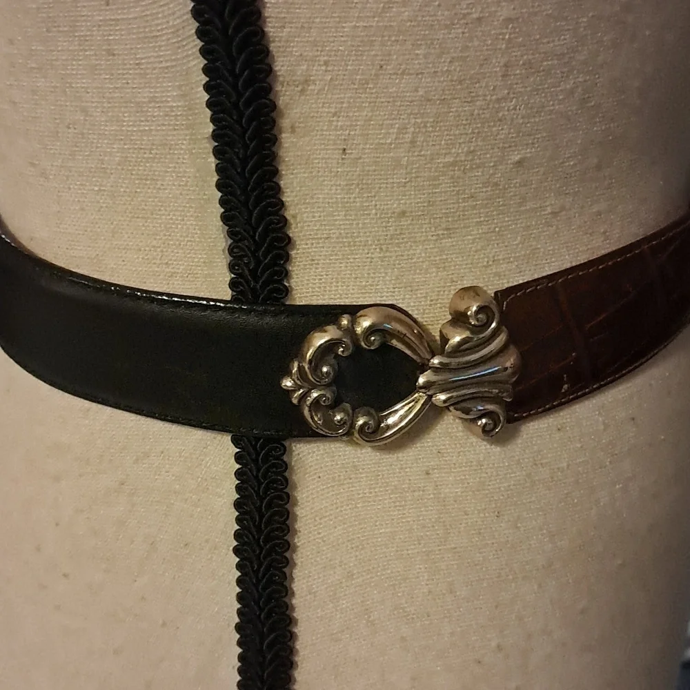 Vintage 90s Brighton Belt Brown & Black Two Tone Leather Silver Buckle Size S